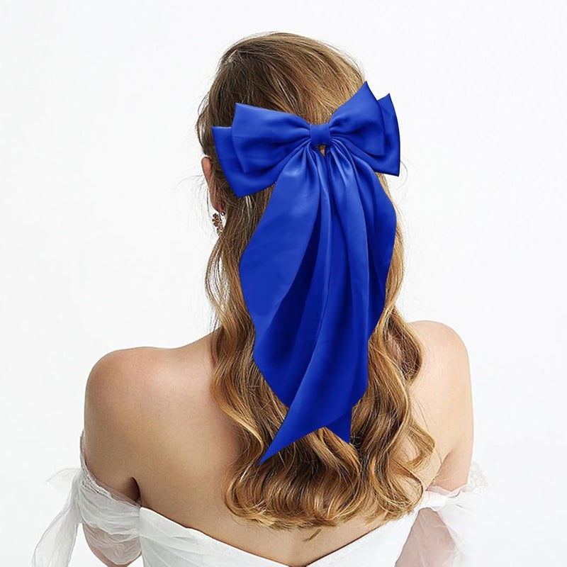illpta Hair Bow for Girls,Cute Bow Hair Clips for Women Oversized Satin Hair clips Long Ribbon Hair Accessories Gifts for Girl (Royal Blue) - Image 3
